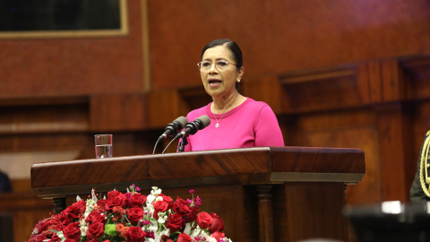 La presidenta de la Asamblea, Guadalupe Llori, este 12 de mayo de 2022 durante la sesión solemne por la Batalla de Pichincha.