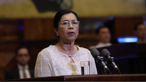 La presidenta de la Asamblea Nacional, Guadalupe Llori, durante su intervención en el informe a la Nación del 24 de mayo de 2022.