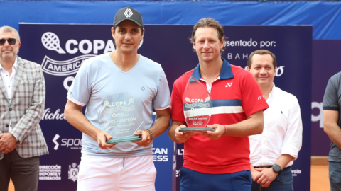 Nicolás Lapentti y David Nalbandián, en el Club Buena Vista, en Quito, el 5 de junio de 2022.