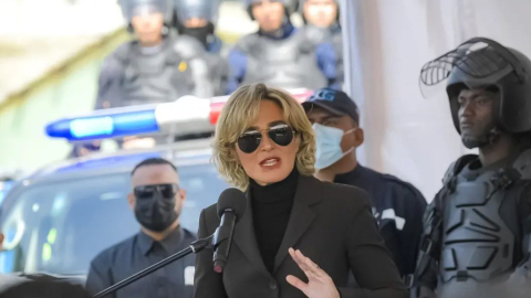 Alcaldesa de Guayaquil, Cynthia Viteri, previo al encuentro de seguridad en Quito, el 6 de junio de 2022.