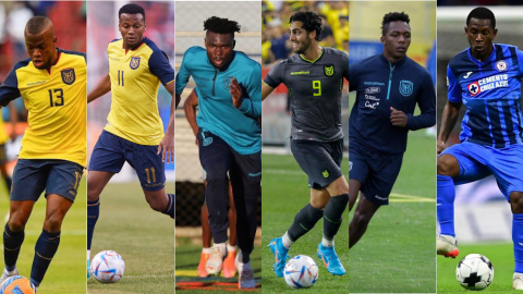 Enner Valencia, Michael Estrada, Jordy Caicedo, Leonardo Campana, Djorkaeff Reasco y Bryan Angulo, delanteros de la selección ecuatoriana.