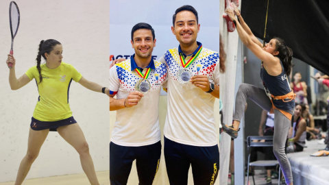 La deportista de squash María Paula Moya, los racquetbolistas José Daniel Ugalde y Juan Francisco Cueva, y la escaladora Andrea Rojas. 