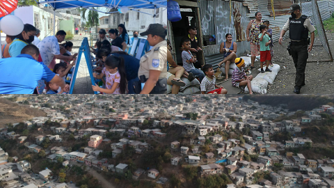 Imágenes del antes y el después de la intervención en el cerro Las Cabras, en Durán, desde el 31 de marzo de 2022.