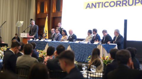 El presidente Guillermo Lasso durante el lanzamiento de la Estrategia Nacional Anticorrupción, el 13 de julio de 2022.