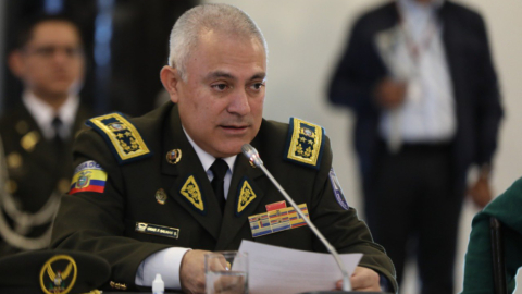 Fausto Salinas, comandante General de la Policía, durante su intervención en la Comisión de Fiscalización de la Asamblea Nacional, el 2 de junio de 2022.