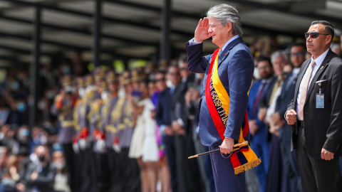 El presidente Guillermo Lasso en la celebración de Primer Grito de la Independencia, en la Escuela Militar Eloy. 10 de agosto de 2022 