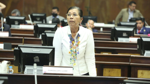 La expresidenta de la Asamblea, Guadalupe Llori, durante la sesión del Pleno del 25 de agosto de 2022.