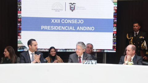 El presidente Guillermo Lasso en la XXII Reunión del Consejo Presidencial Andino, en Lima, el 29 de agosto de 2022.