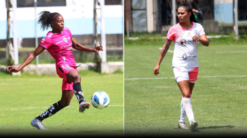 Imagen de las jugadoras Nicole Charcopa, de Dragonas, y Karen Flores, de Club Ñañas.