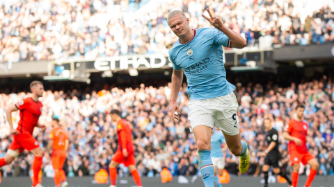 El delantero del Manchester City, Erling Haaland, celebra uno de sus goles ante el Brighton, el 22 de octubre de 2022.