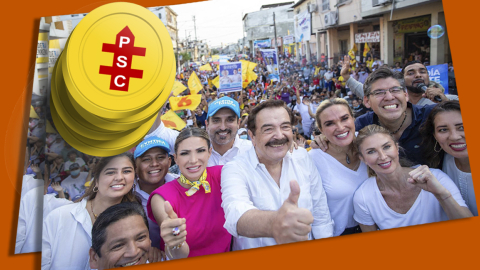 El líder del PSC, Jaime Nebot, durante un acto de campaña junto a otros candidatos socialcristianos. 