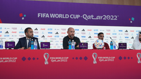 El director técnico de la selección Qatar, Felix Sánchez, durante la rueda de prensa del sábado 19 de noviembre de 2022.