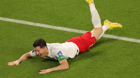 Robert Lewandowski celebra su gol en el partido de Polonia ante Arabia Saudita, el 26 de noviembre de 2022.