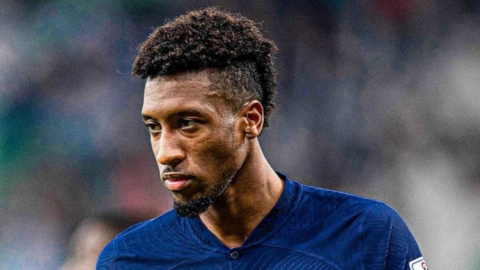 Kingsley Coman, en un partido con la selección francesa en el Mundial de Qatar.