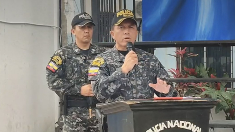 Edwin Noguera, nuevo comandante de la Policía en la zona 8, durante su ceremonia de presentación, en el Cuartel Modelo de Guayaquil, el 24 de enero de 2023.