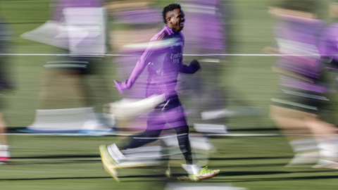 Vinicius, delantero del Real Madrid, en un entrenamiento el 25 de enero de 2023. 