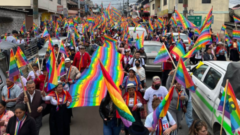 Campaña electoral de Pachakutik en Guaranda, el 2 de febrero de 2023.