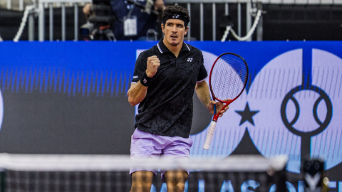 Emilio Gómez celebra en el partido de octavos de final del Abierto de Dallas, el 9 de febrero de 2023.