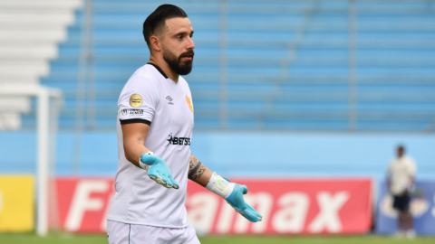 Hernán Galíndez, durante el partido de Aucas ante Delfín, el 11 de junio de 2023.