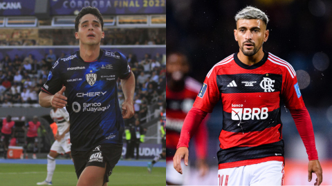 Imagen del argentino Lorenzo Faravelli (IDV) y el uruguayo Giorgian de Arrascaeta (Flamengo).