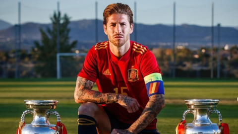 Sergio Ramos, con la camiseta de la selección española de fútbol. 