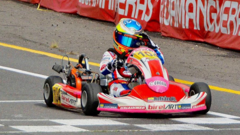 Julián Rivera, durante una carrera de la Rok Cup Ecuador en el Kartódromo de Cotopaxi, el 20 de enero de 2023.