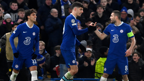 Kai Havertz celebra su gol en el partido del Chelsea ante el Borrusia Dortmund en Champions League, el 7 de marzo de 2023.