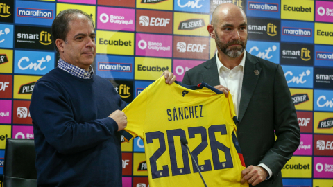 Félix Sánchez Bas, durante su presentación en la Casa de la Selección, en Quito, el 13 de marzo de 2023.