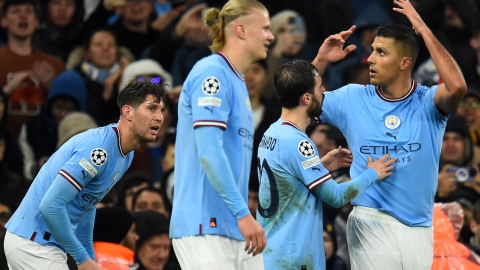 Los jugadores del Manchester City celebran en el partido ante el Bayern Múnich, el 11 de abril de 2023.