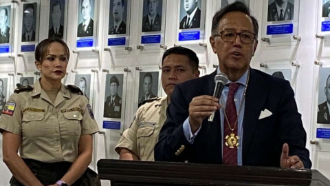 Diego Ordoñez, exsecretario Nacional de Seguridad Pública y del Estado, en un evento con la Policía, el 10 de mayo de 2023. 