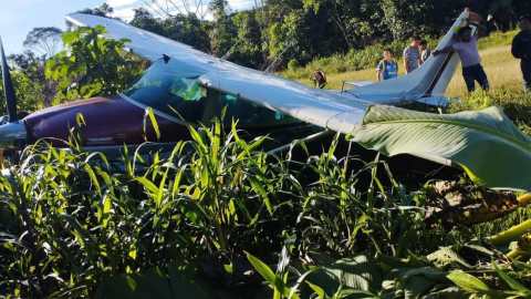 Avioneta accidentada en la pista de Pukuan, Pastaza.