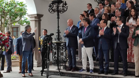 El presidente Guilllermo Lasso durante una rueda de prensa ofrecida en Carondelet, el 2 de junio de 2023.