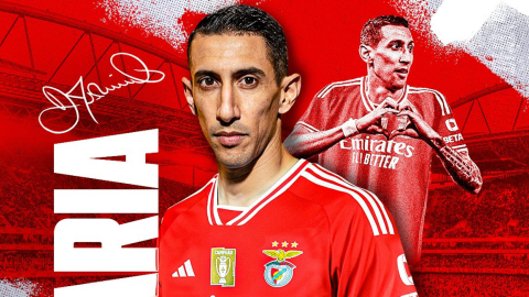 Afiche del jugador Ángel Di María tras confirmarse su vinculación al Benfica.