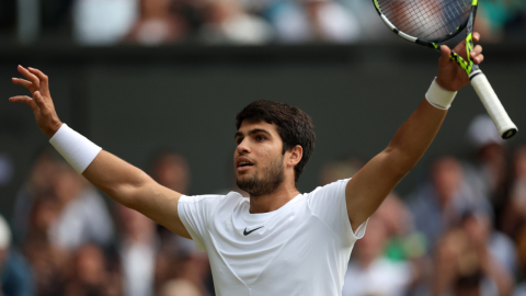 Carlos Alcaraz, durante los cuartos de final de Wimbledon, el 12 de julio de 2023.