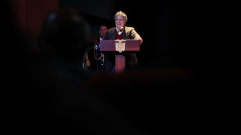 El presidente Guillermo Lasso en un evento en Quito, el 5 de julio de 2023.