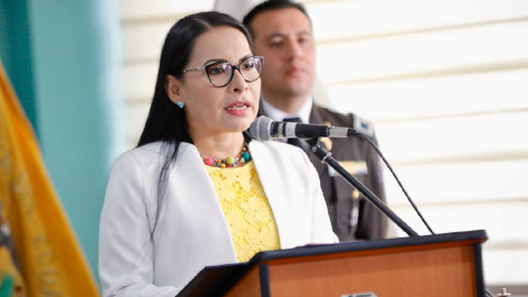 Diana Atamaint, presidenta del CNE en un evento el 3 de agosto de 2023.