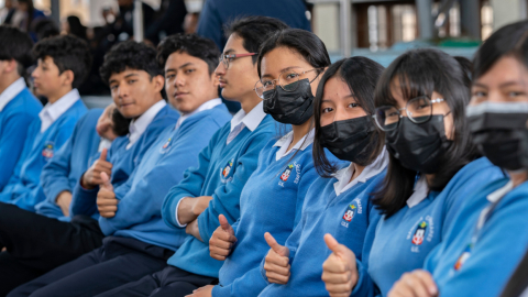 Estudiantes de la Unidad Educativa Manuela Cañizares, el 15 de mayo de 2023.