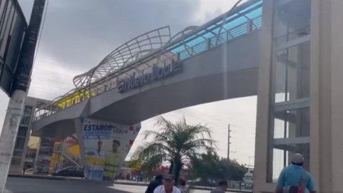 Vista frontal del paso peatonal en Daule, desde donde se lanzó una ciudadana, este 7 de agosto de 2023. 