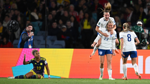 Las jugadoras de Inglaterra festejan un gol ante Colombia en el Mundial femenino, el 12 de agosto de 2023.