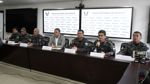 Rueda de prensa de la Policía el 13 de agosto de 2023, tras el asesinato de Fernando Villavicencio.