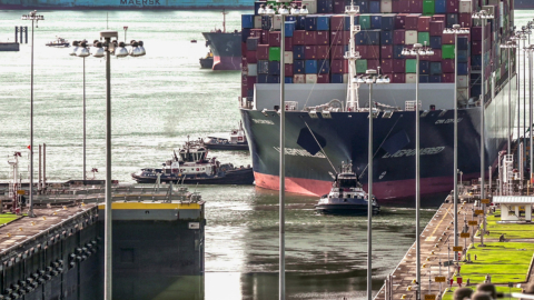 Imagen referencial del Canal de Panamá, cuyo caudal ha bajado debido a la falta de precipitaciones, el 25 de agosto de 2023. 