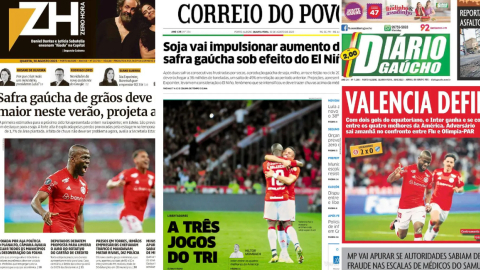 Enner Valencia se tomó las portadas de los diarios brasileños, gracias a sus dos goles ante el Bolívar de la Paz, por la Copa Libertadores, el 29 de agosto de 2023. 