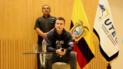 El candidato presidencial Daniel Noboa, durante un conversatorio en una universidad en Guayaquil, el 8 de septiembre de 2023. 