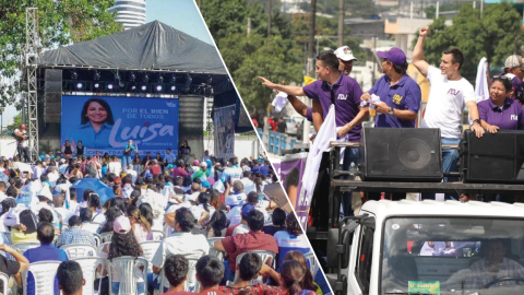 Luisa González y Daniel Noboa, en eventos de campaña en los últimos días.