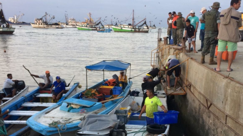 Pescadores artesanales en Puerto El Morro, en Guayaquil.