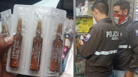 La Policía decomisó ampollas de fentanilo en un local comercial de la Bahía, en Guayaquil.