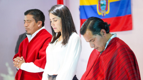 La candidata Luisa González se reunió con la Feine, en Quito, el 21 de septiembre de 2023.