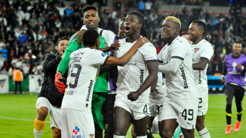 Los jugadores de Liga celebran la clasificación ante Ñublense, el 10 de agosto de 2023.