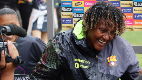 La directora técnica, Wendy Villón, luego de proclamarse campeona con Barcelona en la Superliga femenina, el domingo 10 de septiembre de 2023.