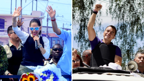 Luisa González y Daniel Noboa en recorridos de campaña, durante la segunda vuelta.